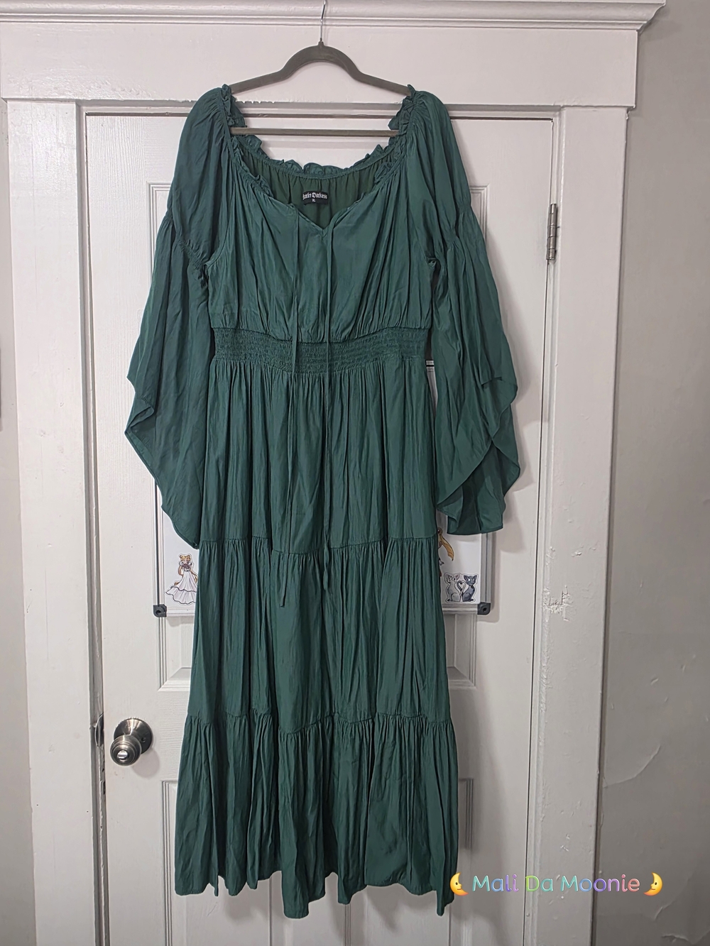 Smocked Waist Off-Shoulder Maxi Dress in Emerald Green - Picture 5 of 7